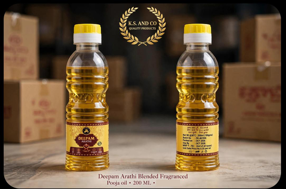 Deepam Arathi Blended Fragranced Pooja Oil 200 Ml - Color: Golden Yellow