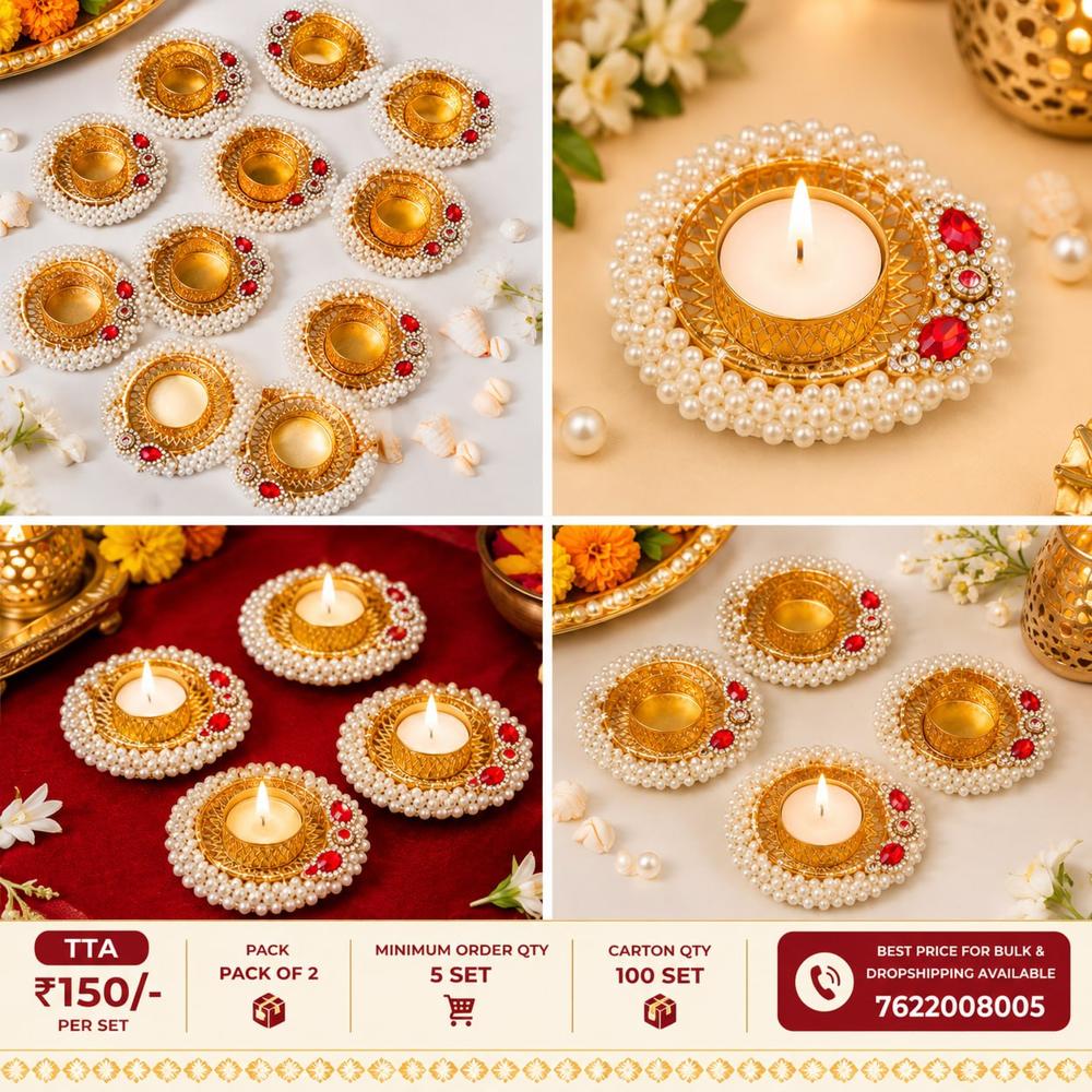 Round Pearl And Stone Tea Light Holder