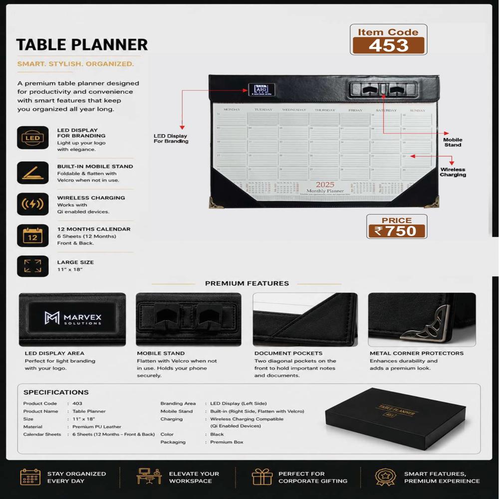 Itemcode-453 Table Planner - Color: Black