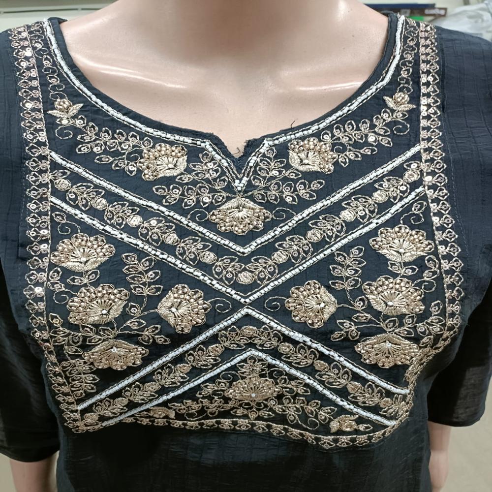 Elegant Black Embroidered Kurti with Matching Palazzo Pants