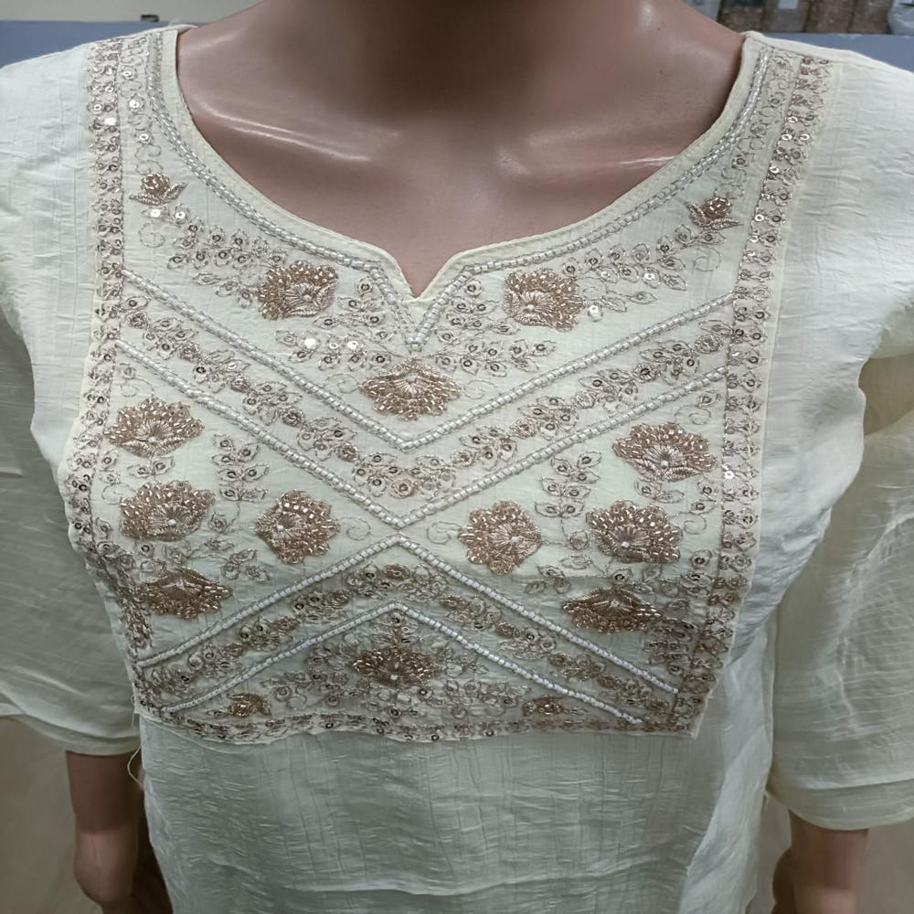 Elegant Ivory Embroidered Straight Kurti with Matching Pants Set
