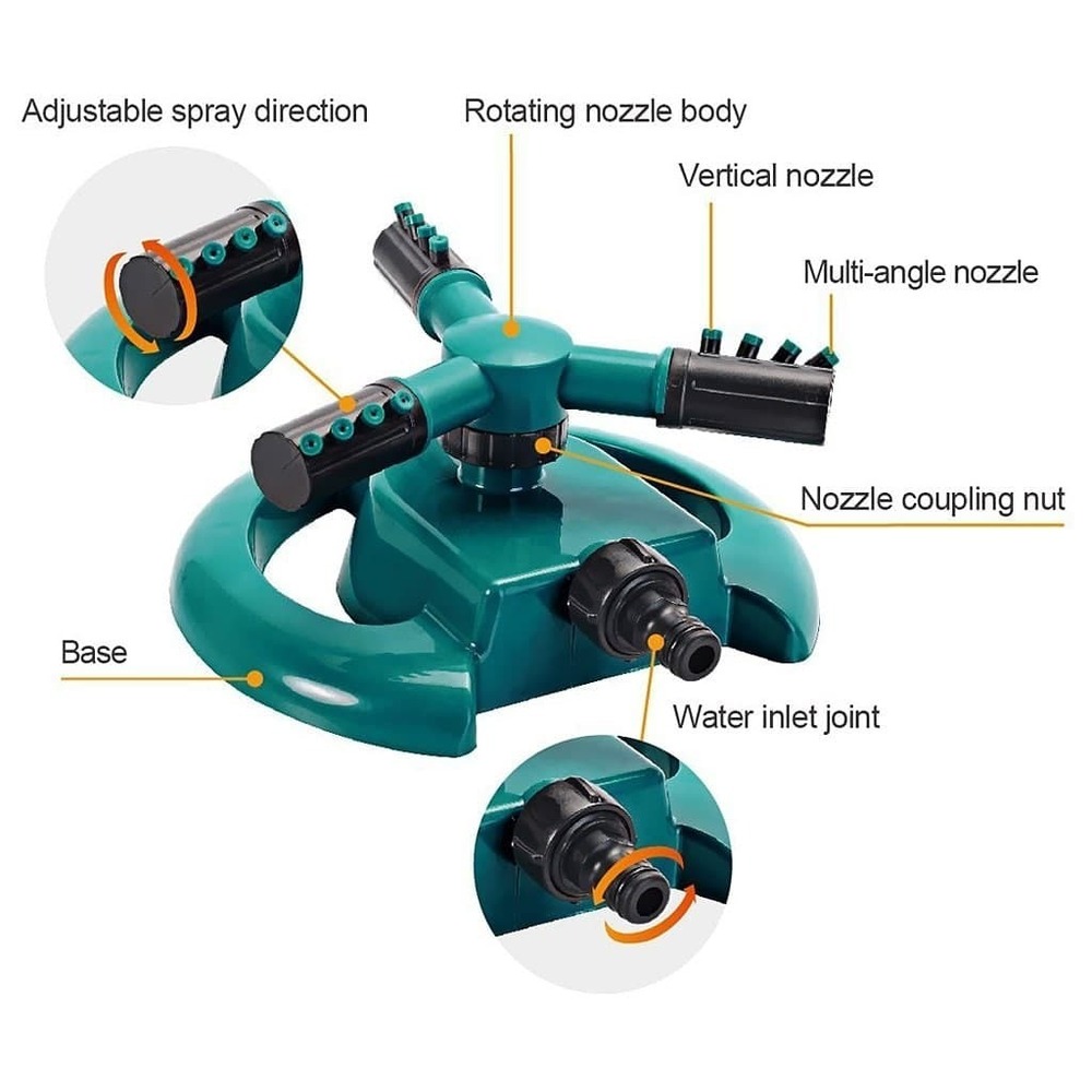 3 Arm 360 Sector Rotating Water Sprinkler Garden Pipe