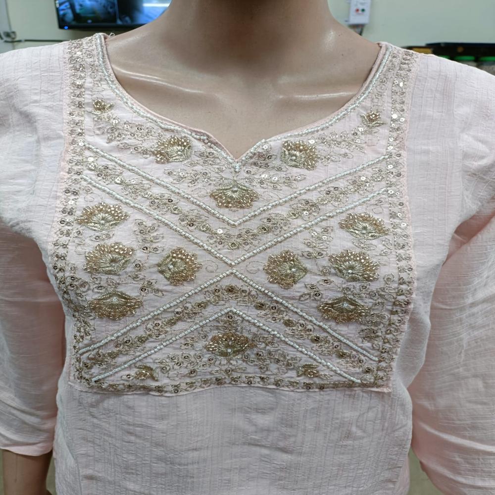 Elegant Blush Pink Embroidered Straight Kurti with Matching Pants