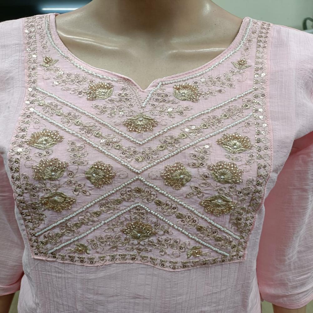 Elegant Blush Pink Embroidered Straight Kurta with Matching Pants