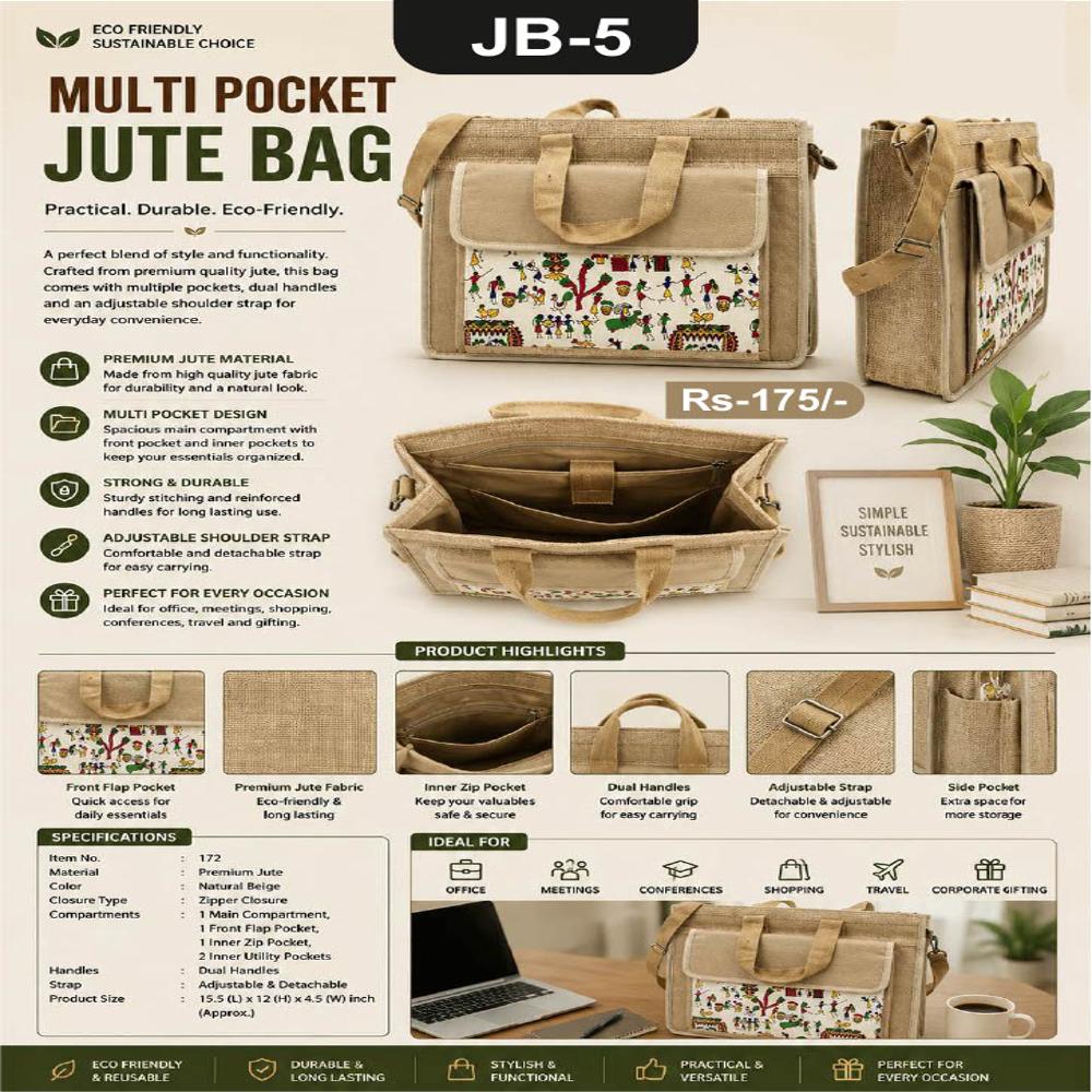 Jalan Item Code-JB-5 Multi Pocket Jute Bag 