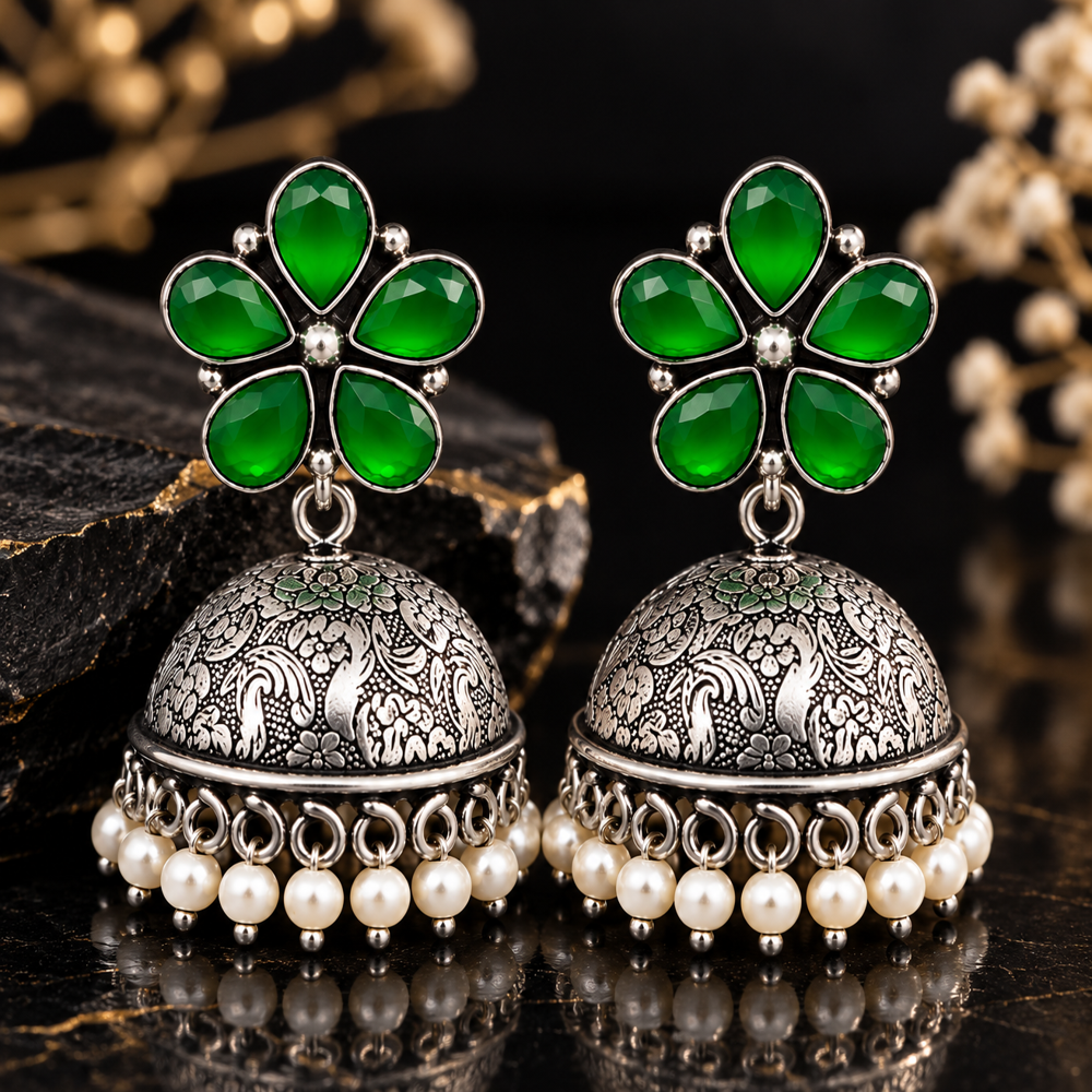 Fashion Green Flower Dangle Earrings - Grade: A