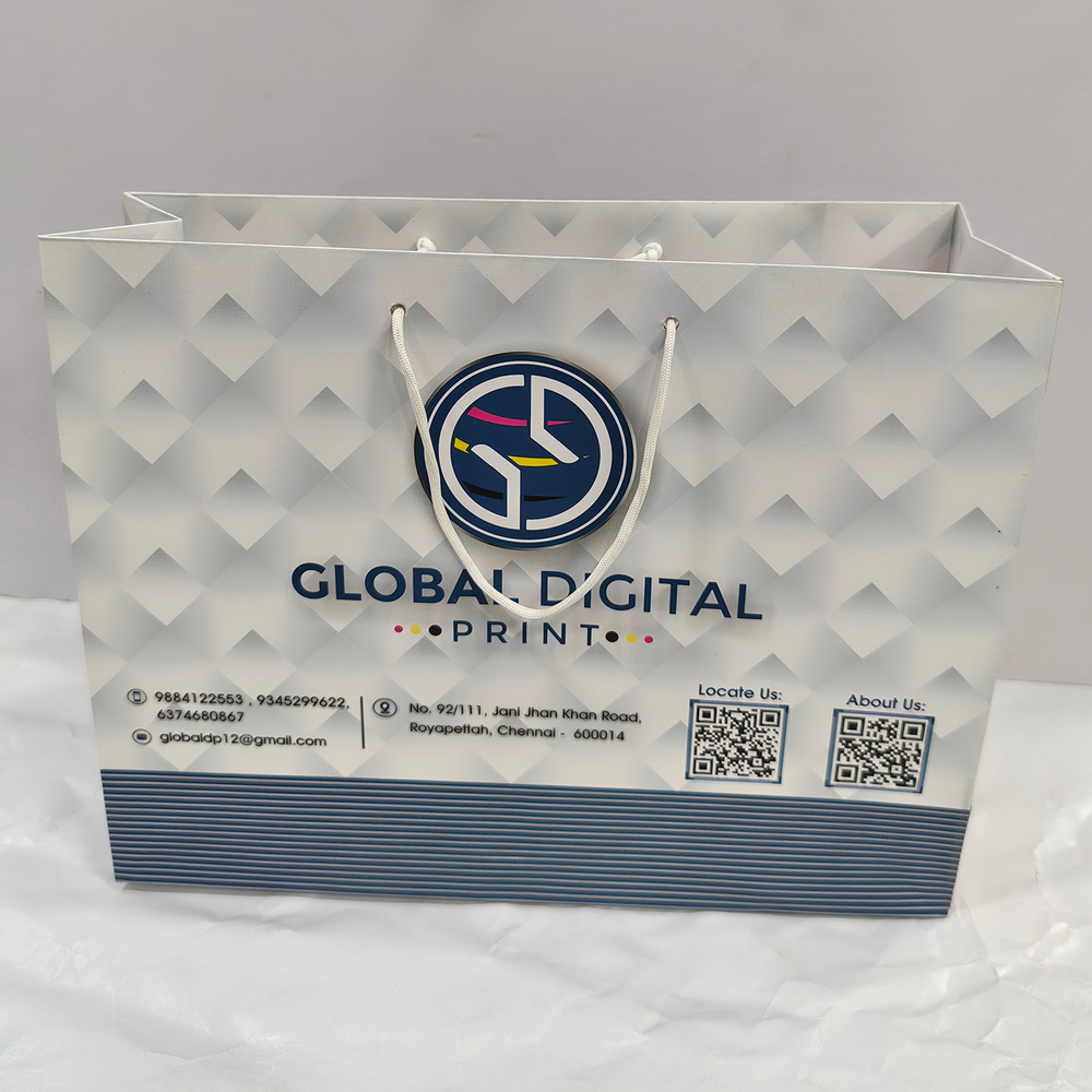 Paper Shopping Bag - Color: White With Blue Accent