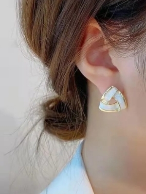 White Enamel Gold-Tone Geometric Stud Earrings - Gender: Women