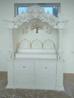 Stone Temple Sinhasan - Color: White With Multicolour