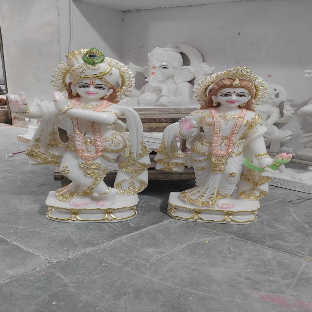 White Marble Radhe Krishna Ji - Color: Goldan Clour
