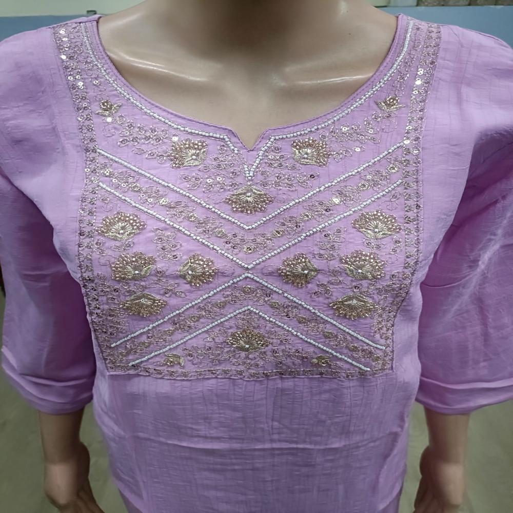 Elegant Lavender Embroidered Straight Kurta Set with Palazzo Pants