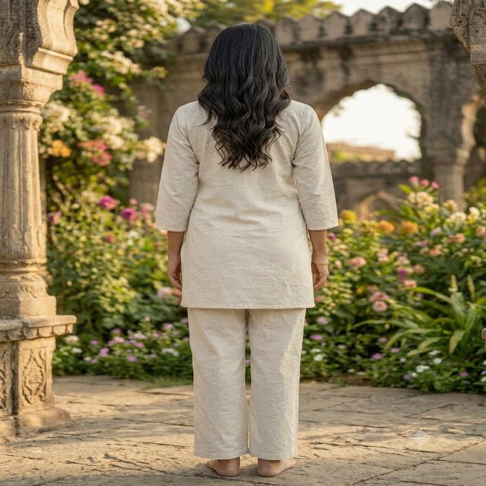Elegant Ivory White Embroidered Straight Kurta Set with Matching Pants