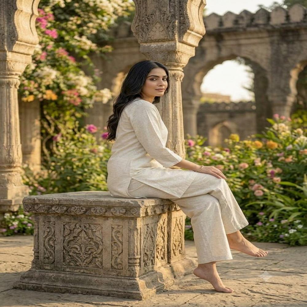 Elegant Ivory White Embroidered Straight Kurta Set with Matching Pants