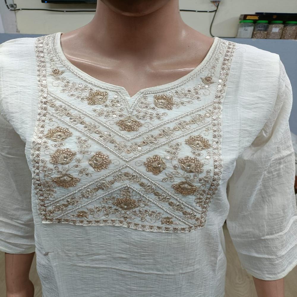 Elegant Ivory White Embroidered Straight Kurta Set with Matching Pants
