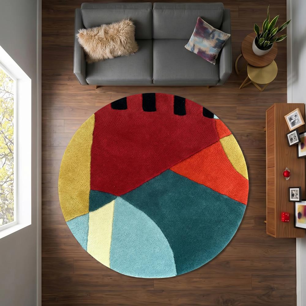 Colorful Handmade Wool Tufted Round Rug for Living Room and Bedroom