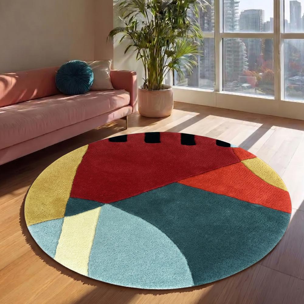 Colorful Handmade Wool Tufted Round Rug for Living Room and Bedroom