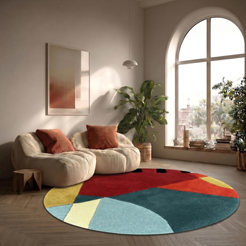 Colorful Handmade Wool Tufted Round Rug for Living Room and Bedroom