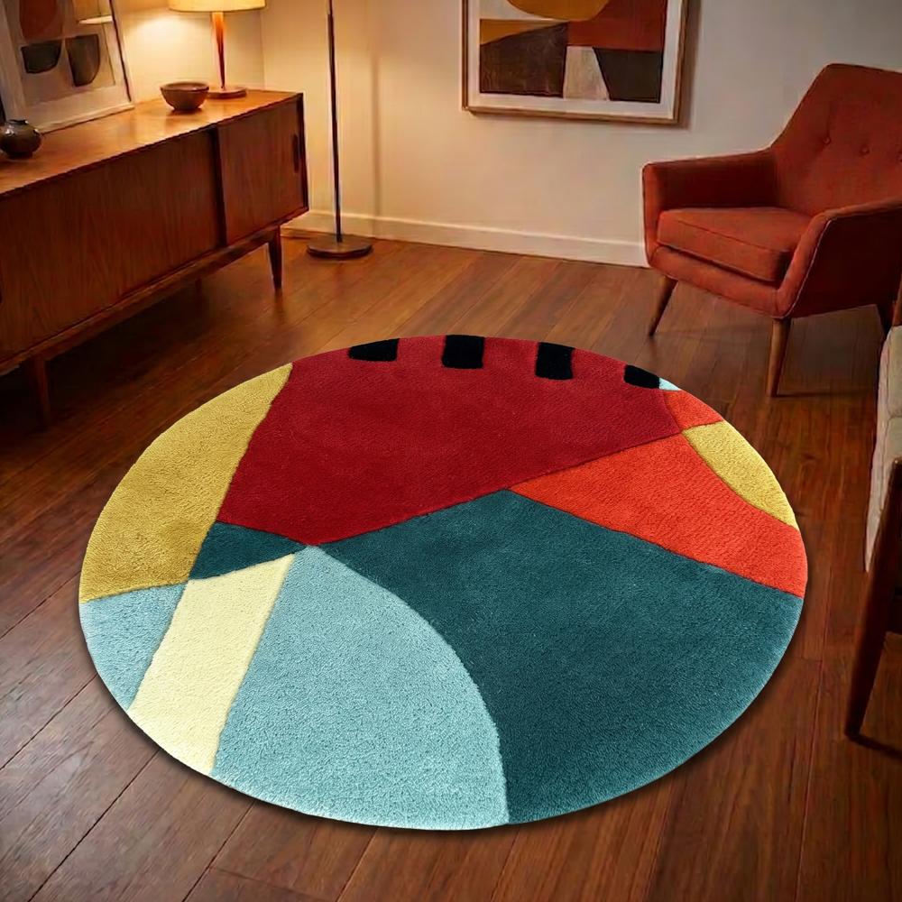 Colorful Handmade Wool Tufted Round Rug for Living Room and Bedroom