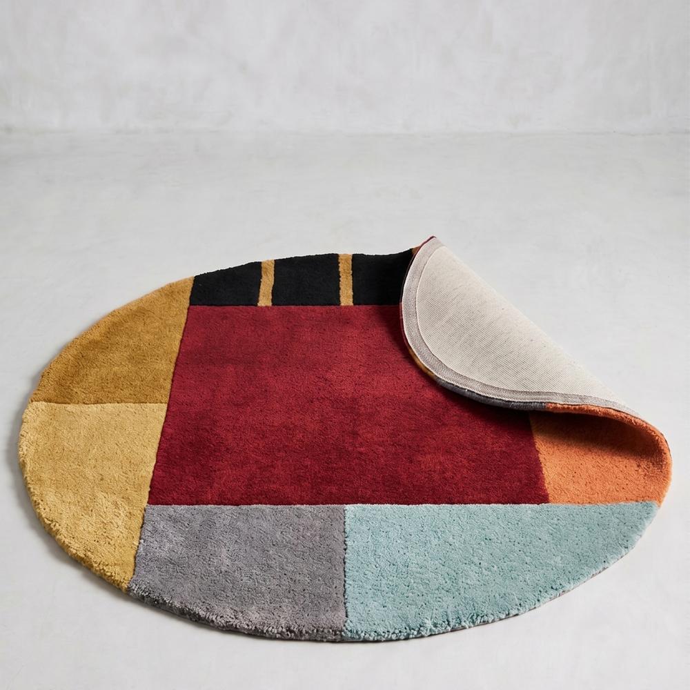 Colorful Handmade Wool Tufted Round Rug for Living Room and Bedroom
