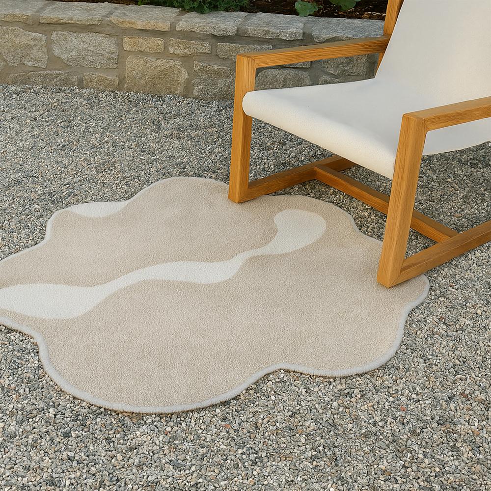 Beige Handmade Tufted Abstract Wavy Shape Rug for Modern Home Decor