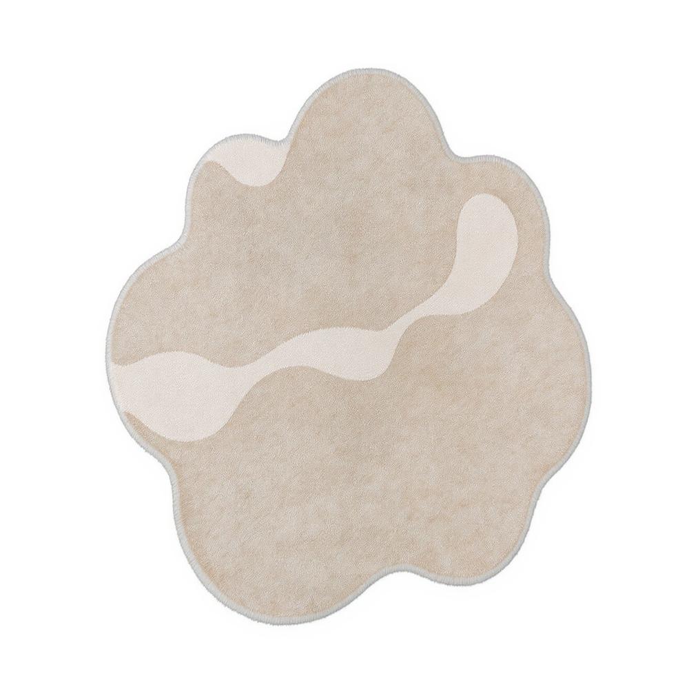 Beige Handmade Tufted Abstract Wavy Shape Rug for Modern Home Decor