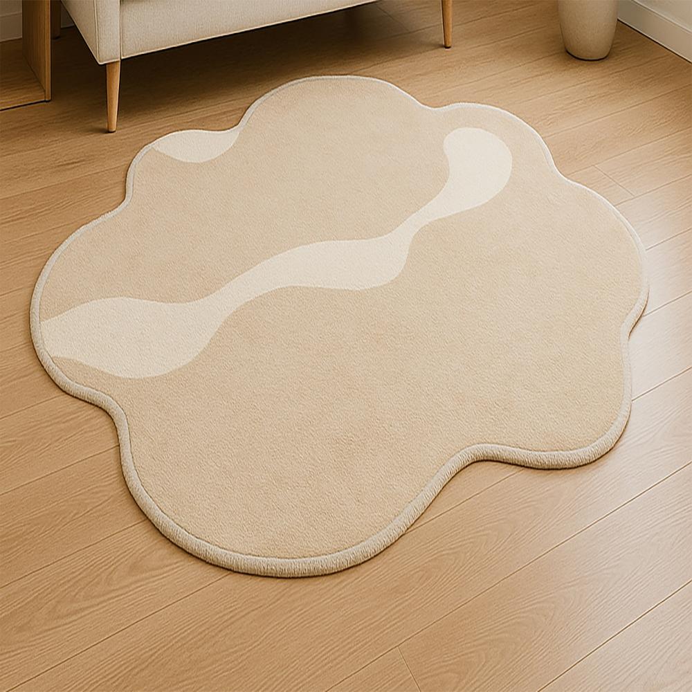Beige Handmade Tufted Abstract Wavy Shape Rug for Modern Home Decor