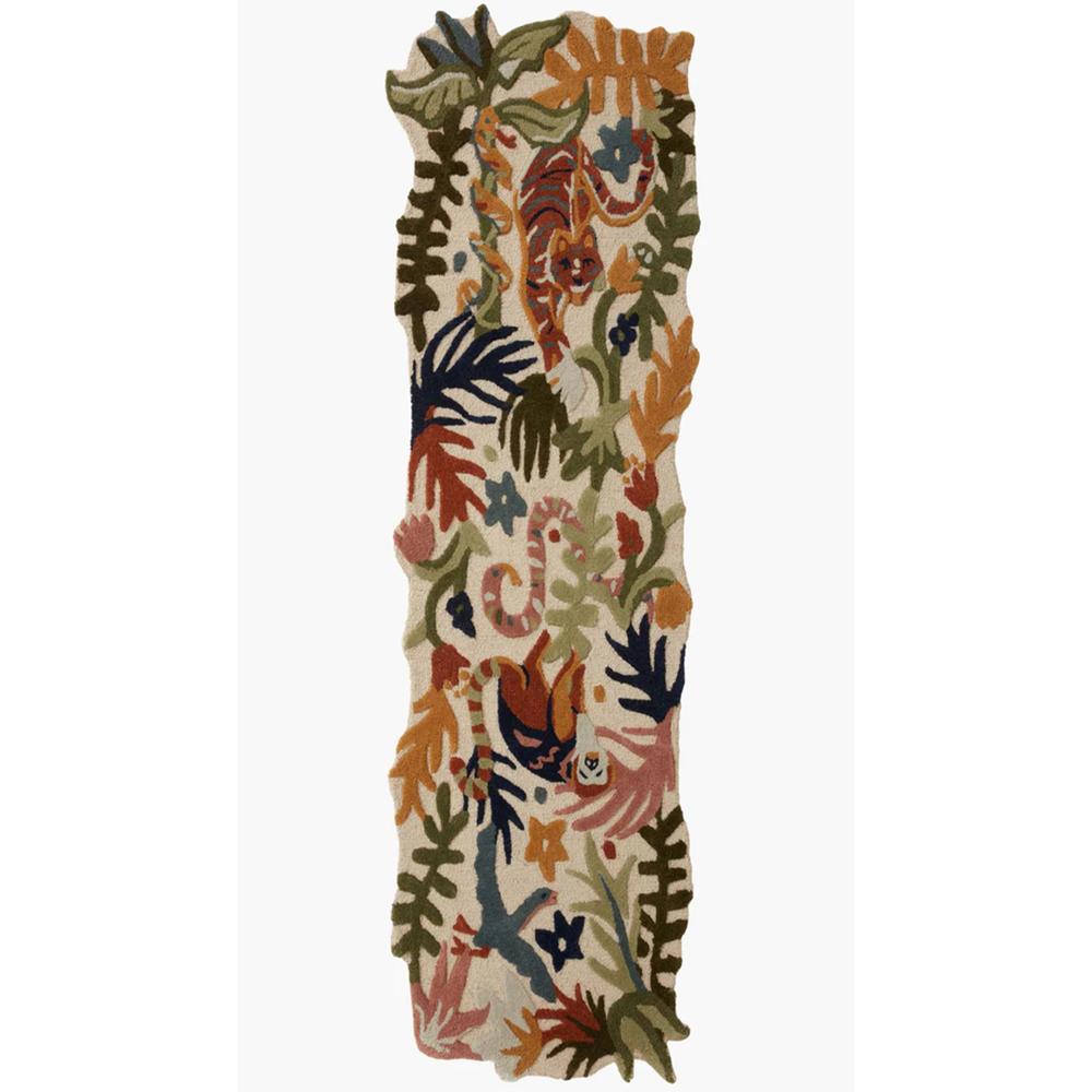 Handmade Wool Tufted Jungle Animal Rug with Colorful Botanical Design for Kids Room and Home Decor