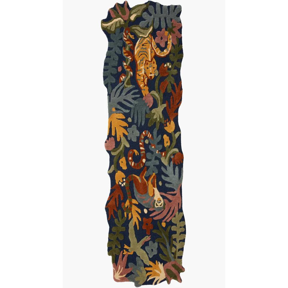 Handmade Wool Tufted Jungle Animal Rug with Colorful Tropical Leaf Design for Kids Room Decor