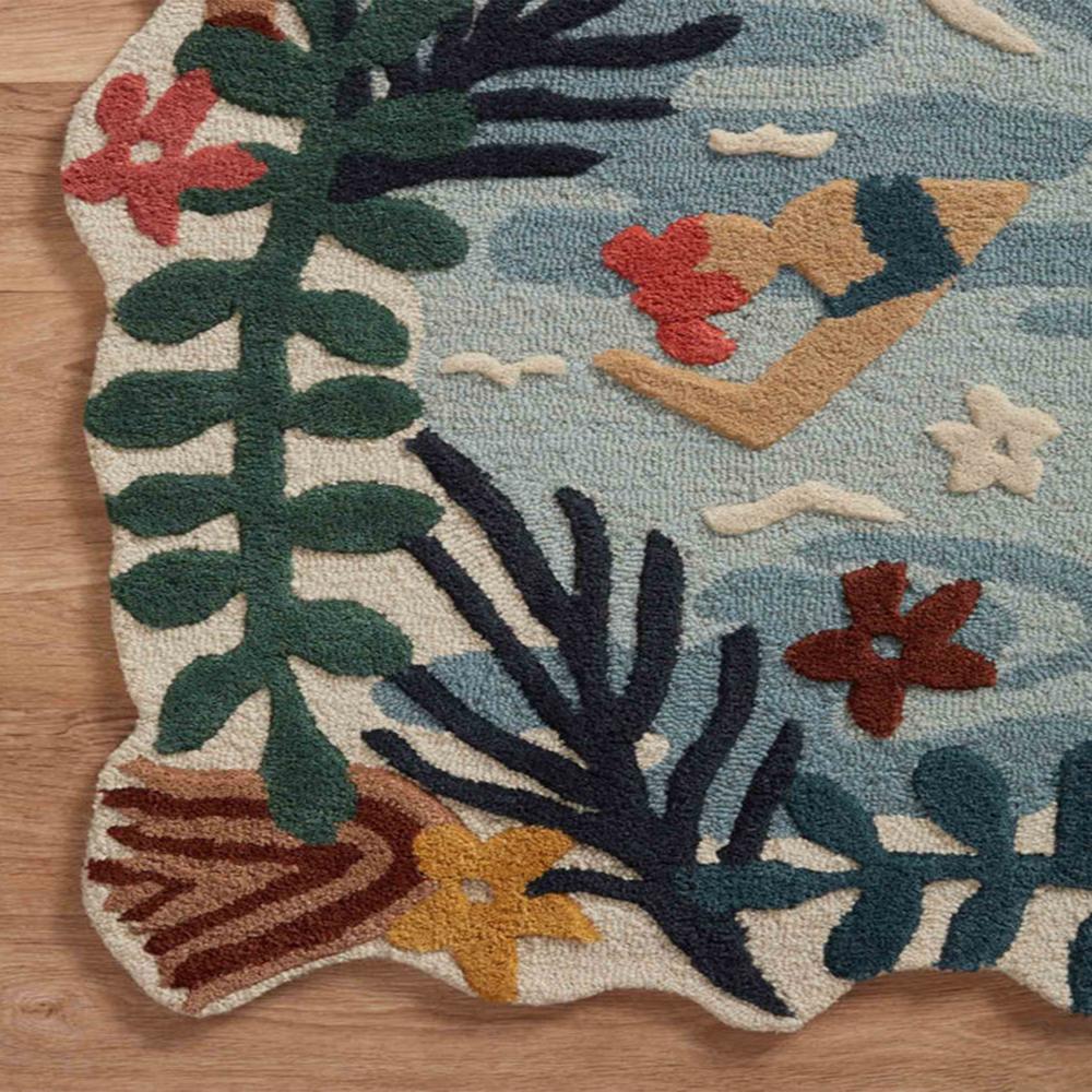 Handmade Wool Tufted Ocean Theme Rug with Colorful Tropical Plants and Swimmer Design for Home Decor