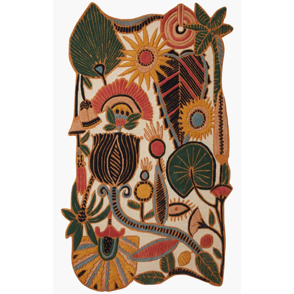 Handmade Wool Tufted Abstract Floral Rug with Colorful Botanical Design for Modern Home Decor
