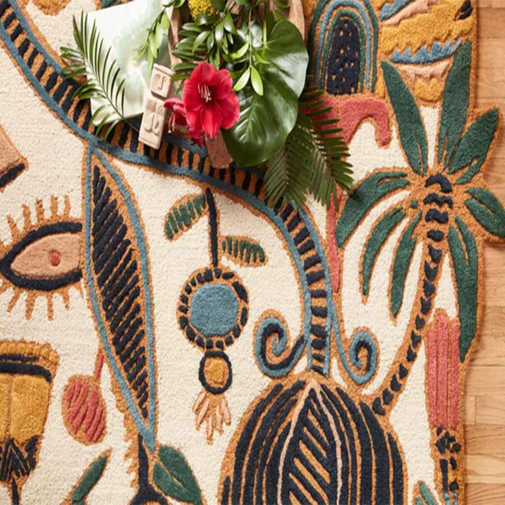 Handmade Wool Tufted Abstract Floral Rug with Colorful Botanical Design for Modern Home Decor