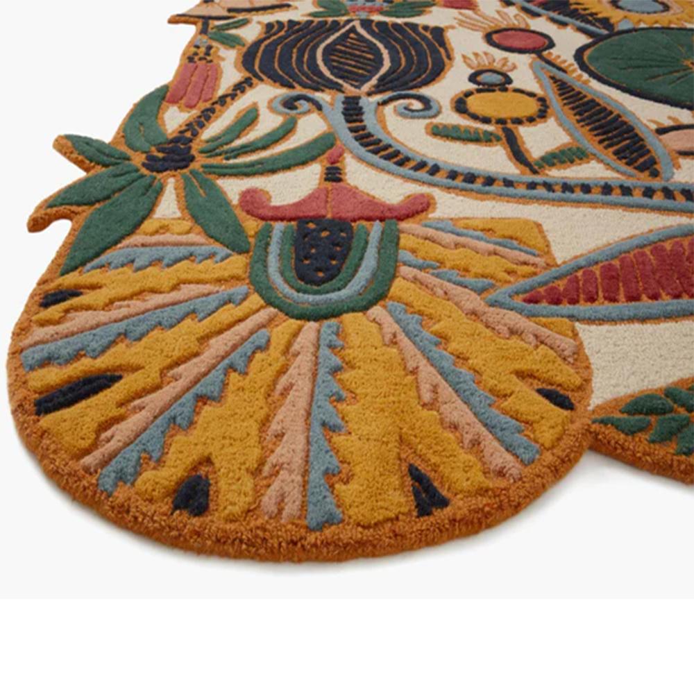 Handmade Wool Tufted Abstract Floral Rug with Colorful Botanical Design for Modern Home Decor