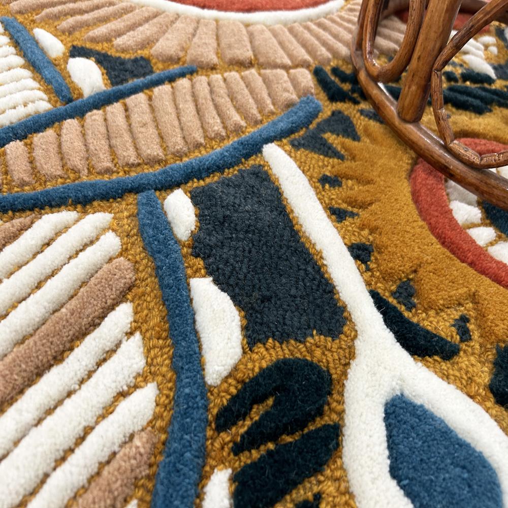 Handmade Wool Tufted Abstract Floral Rug with Colorful Botanical Design and Irregular Shape for Modern Home Decor