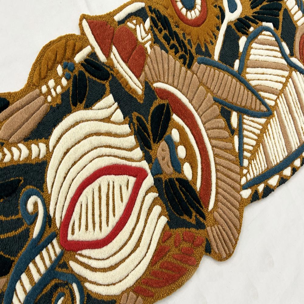 Handmade Wool Tufted Abstract Floral Rug with Colorful Botanical Design and Irregular Shape for Modern Home Decor