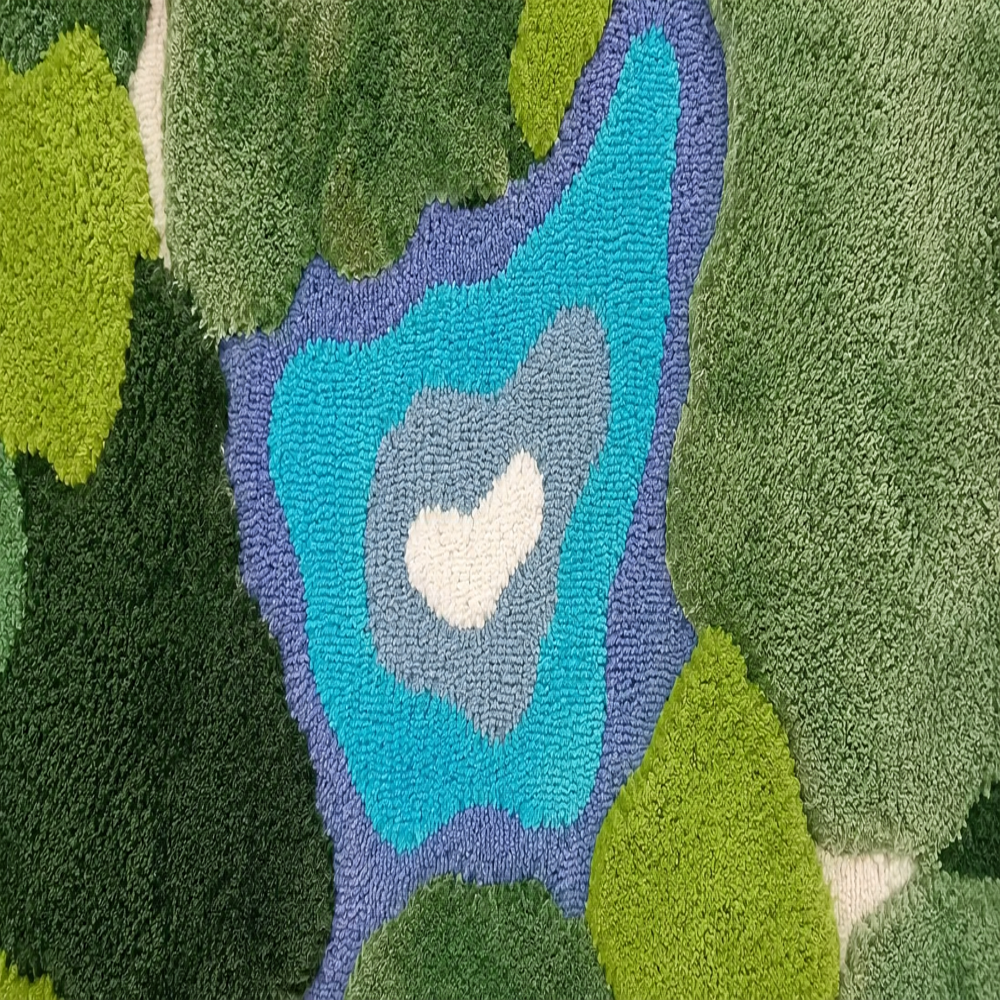 Handmade Wool Tufted Abstract Green Camouflage Rug with Blue Accent for Modern Home Decor
