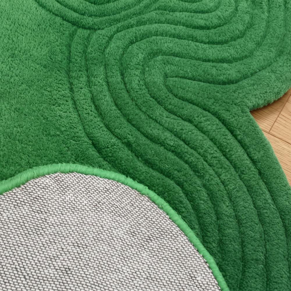 Handmade Green Tufted Wool Rug with Scalloped Edge Design for Living Room and Bedroom