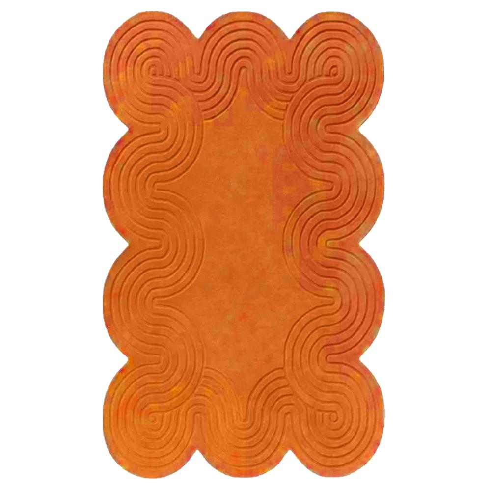 Title: Handmade Orange Wool Tufted Rug with Wavy Scalloped Edges