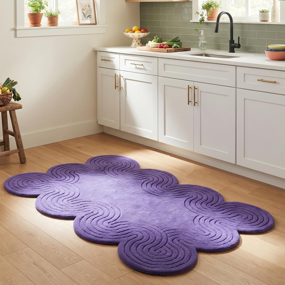 Handmade Purple Tufted Abstract Scalloped Area Rug
