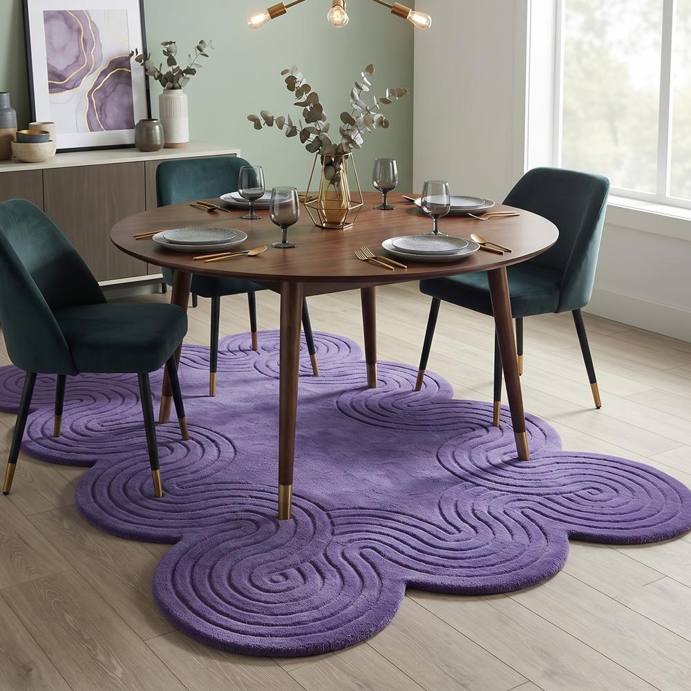 Handmade Purple Tufted Abstract Scalloped Area Rug