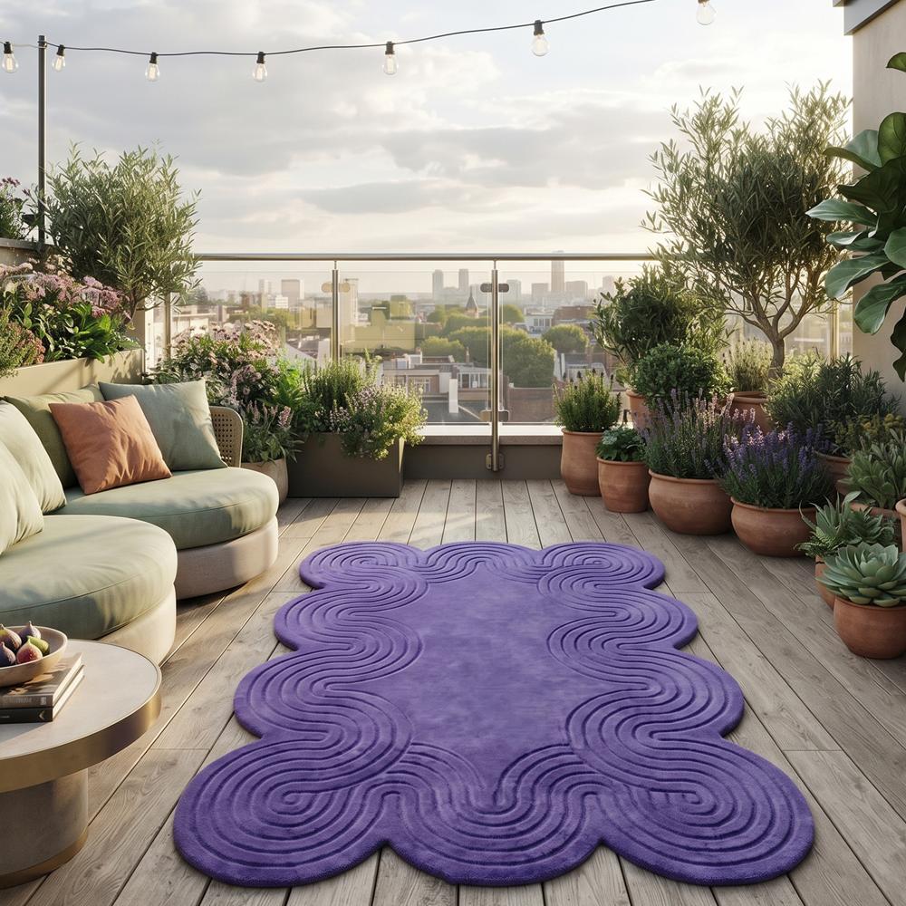 Handmade Purple Tufted Abstract Scalloped Area Rug