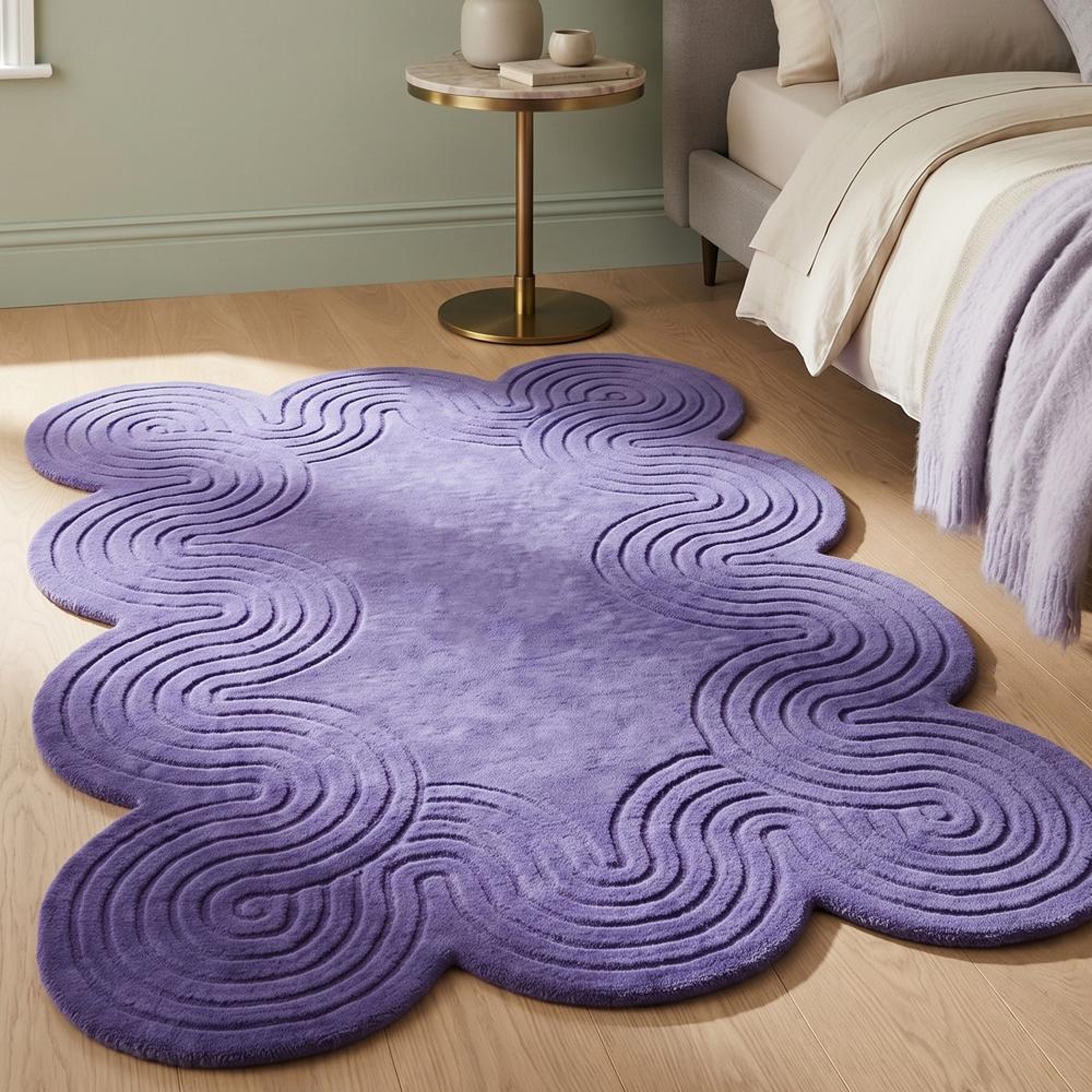 Handmade Purple Tufted Abstract Scalloped Area Rug