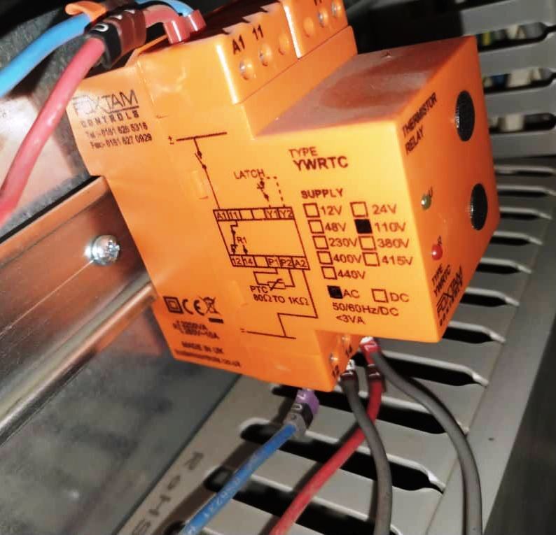 Foxtam Controls Ywrtc Thermistor Motor Protection Relay 110V 230V 415V Ac - Mounting Type: Compact Orange Din-Rail Mounting Enclosure (35 Mm Din Rail / Surface Mount) With Top And Bottom Screw Terminals