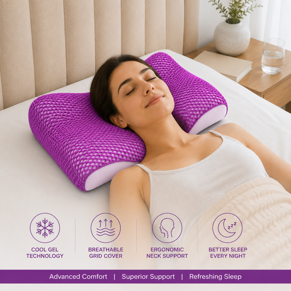 Cool Gel Grid Cover Contor Neck Pillow