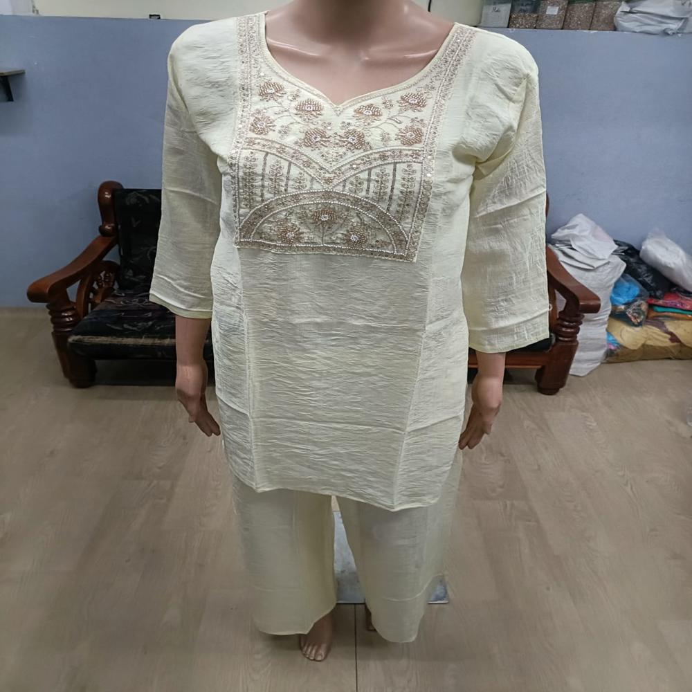 Elegant Cream Yellow Embroidered Straight Kurta Set with Matching Pants