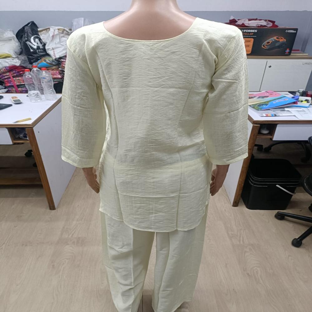 Elegant Cream Yellow Embroidered Straight Kurta Set with Matching Pants