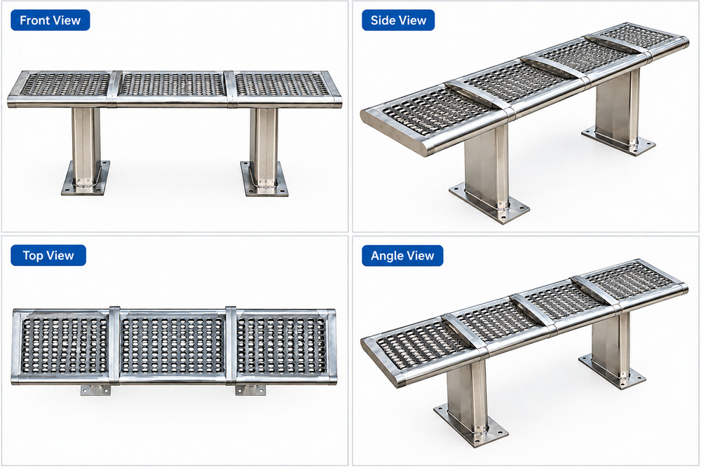Backless Steel Bench - Finish: Polished
