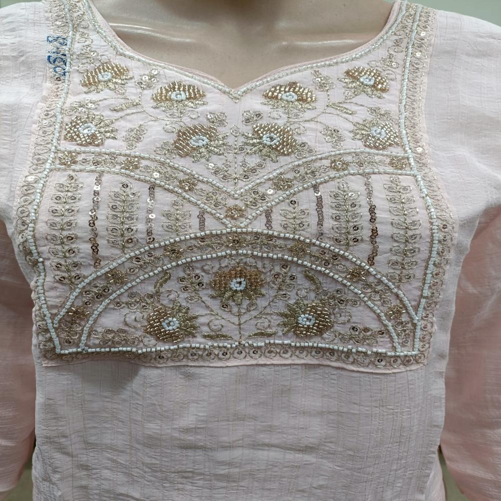 Elegant Blush Pink Embroidered Straight Kurta Set with Matching Pants