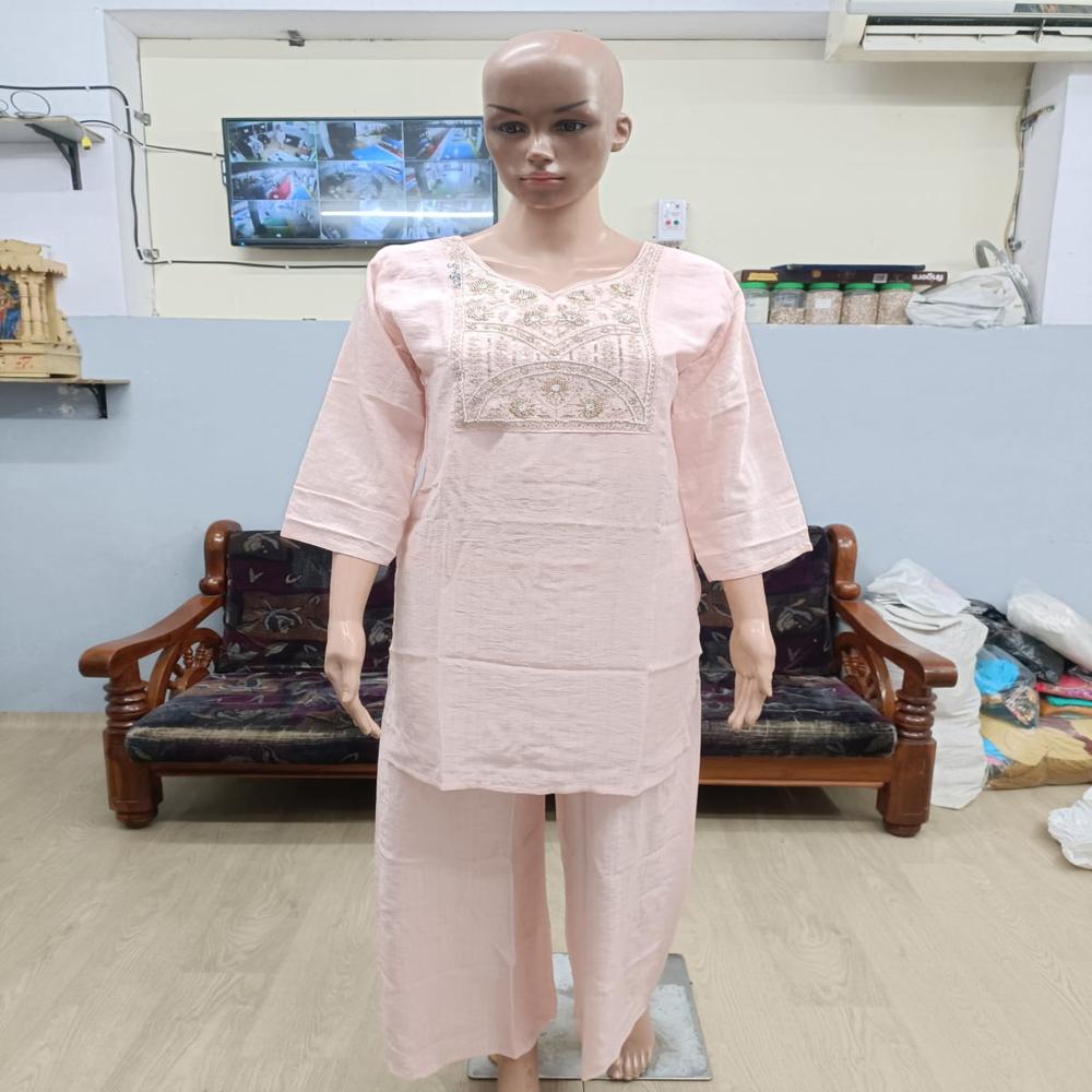 Elegant Blush Pink Embroidered Straight Kurta Set with Matching Pants