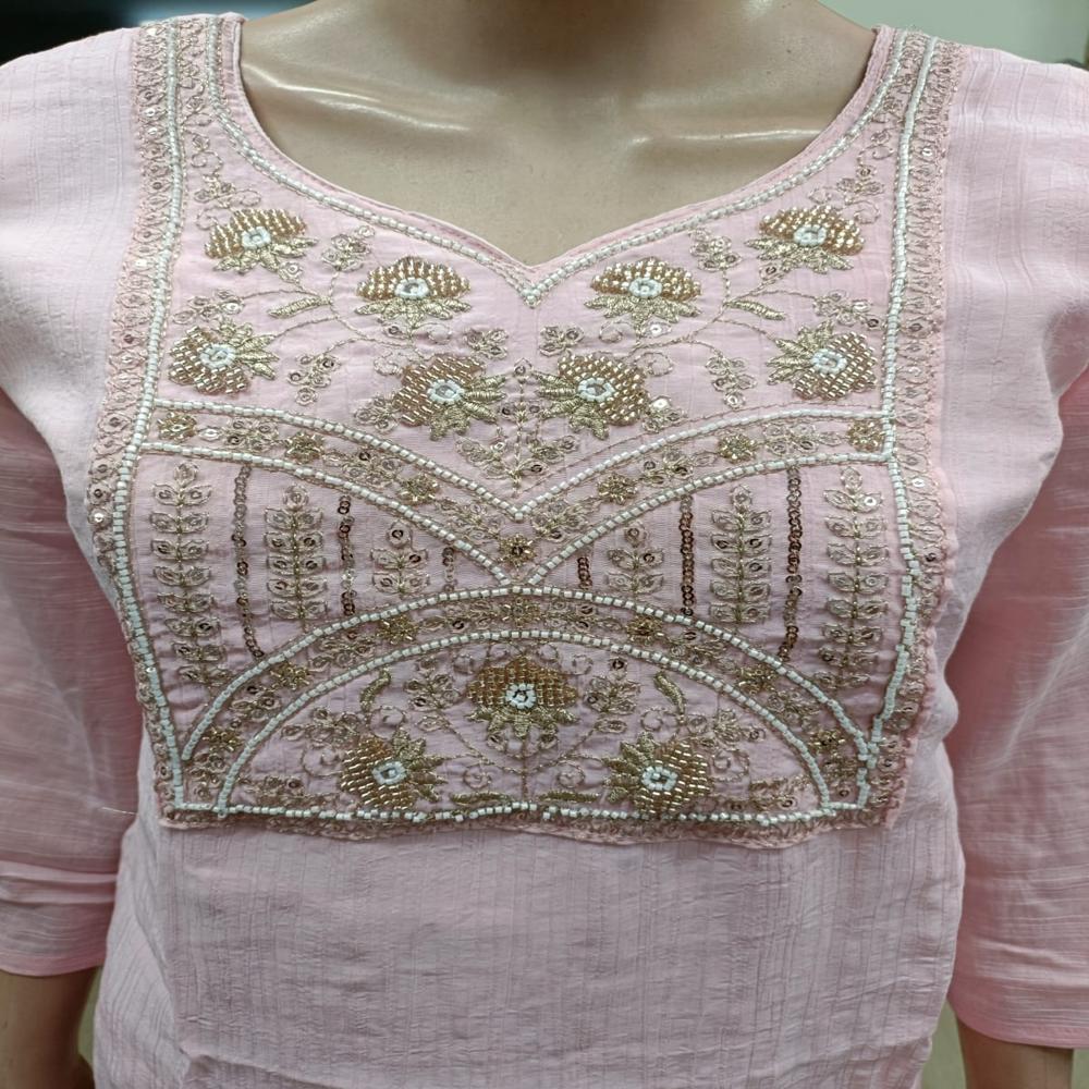 Blush Pink Premium Floral Embroidered Kurta With Intricate Golden Zari Work - Bust Size: Na Inch (In)