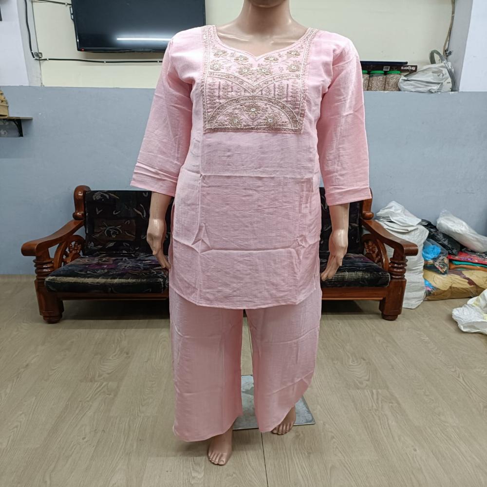 Blush Pink Premium Floral Embroidered Kurta with Intricate Golden Zari Work